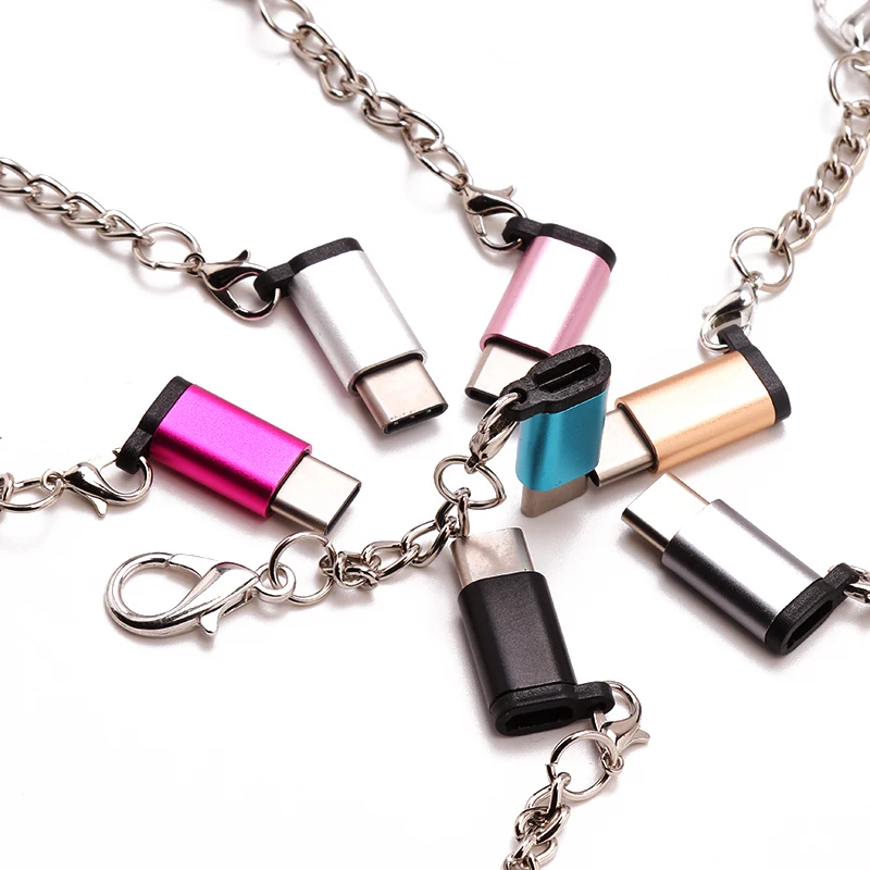Micro USB Type-C Mobile Phone Mini Charger Adapter With Keychain For Samsung Galaxy S10 S9 Note 9 Huawei Mate 20 Pro