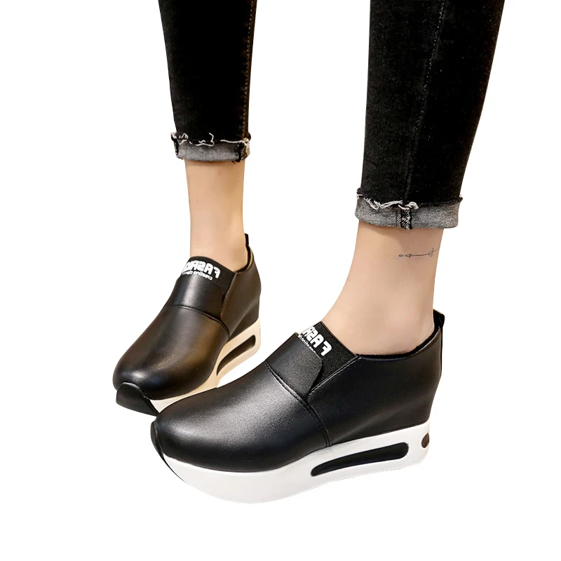 HEE GRAND/ г.; удобная обувь в винтажном стиле; женские весенние Серебристые лоферы на платформе; обувь на толстой мягкой подошве; однотонная повседневная женская обувь на плоской подошве без застежки; XWD6258 - Цвет: pu black