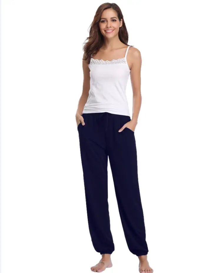 Navy blue Новинка, женские домашние пижамные штаны, хлопковые штаны, большие размеры, повседневные штаны для сна, Стрейчевые штаны для спортзала - Цвет: Navy blue
