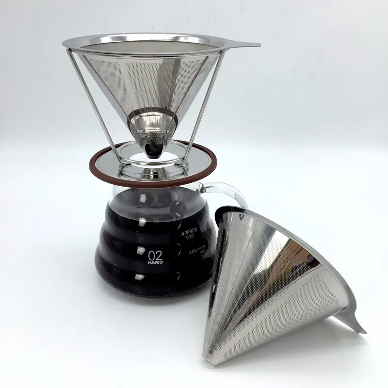 Marvlissimo нержавеющая сталь залейте кофейник с воронкой-многоразовый двойной слой тонкой сетки фильтр конус и отдельная подставка подходит