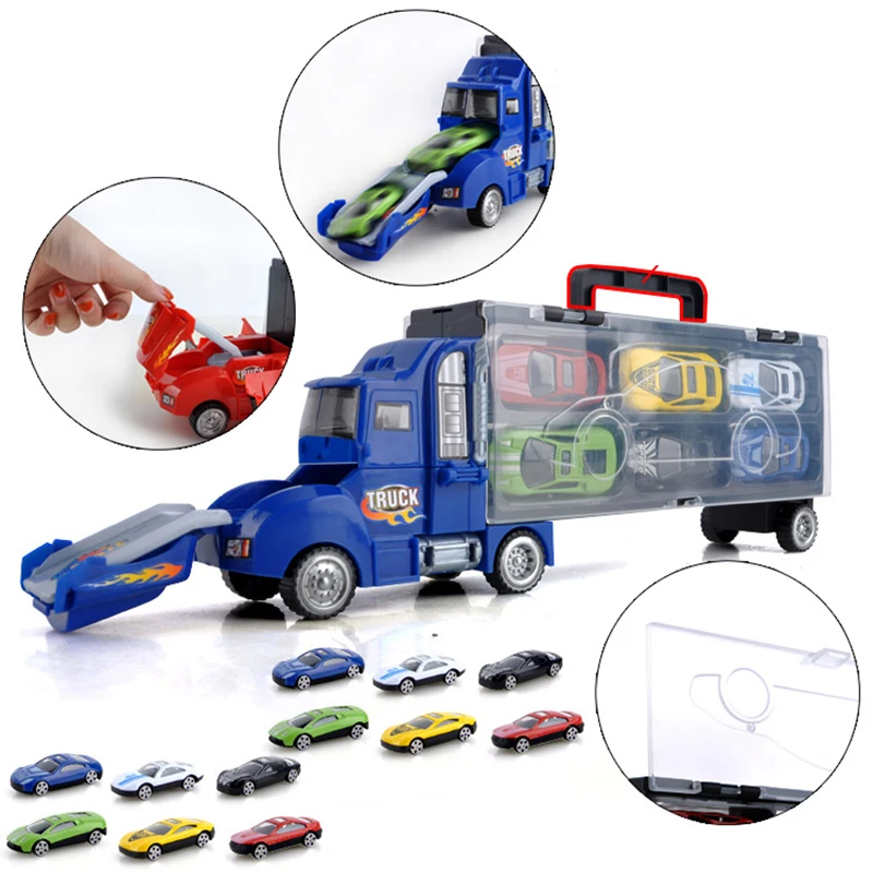 Toy Truck Carrier with 6-12 Mini Alloy Cars - Transport Car Toys Trucks for Kids - Great Gift for Boys and Girls - Toy Vehicles image 4