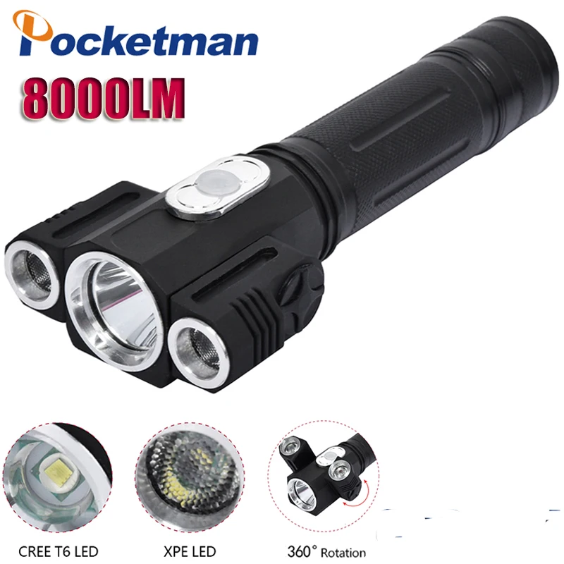 

8000 Lumens Lanterna Tatica Lampe Torche LED Flashlight Torch Lanterna Led 3LEDs Rotating Camping Hunting Torch Magnet