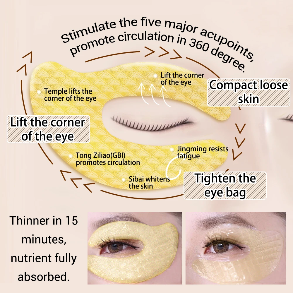 2 шт. 24K Золотая маска для глаз коллагеновые патчи для глаз темный круг отечность мешок для глаз против старения морщин Укрепляющая увлажняющая маска для глаз TSLM1