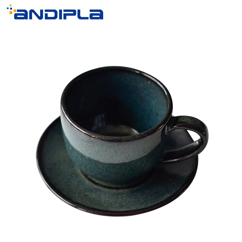 

200ml Nordic Coffee Mug with Saucer Vintage Ceramic Coarse Pottery Water Cup Office Tea Cup Breakfast Milk Fruit Juice Mug Gifts