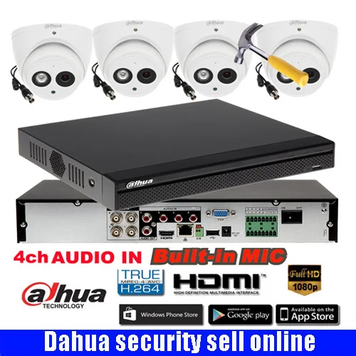 Dahua HD 2.0MP система видеонаблюдения CCTV 4CH HD 1080P HD CVI/CVR DVR комплект 4xIR 30 м Открытый HDCVI купольная CVI камера система Комплект