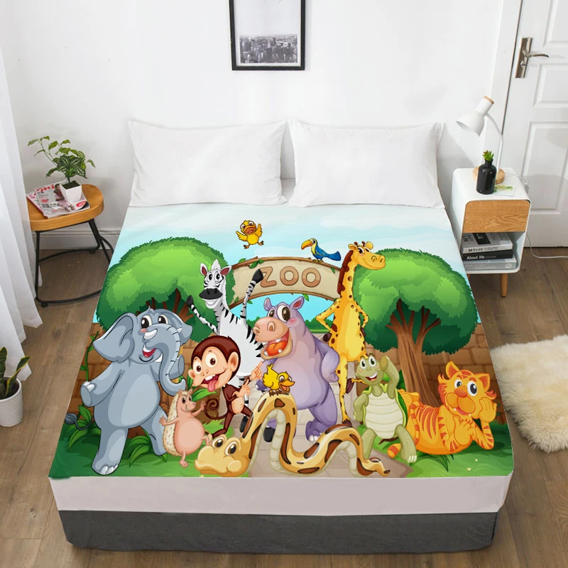 cartoon 07 3D HD Cartoon Bed Sheet With Elastic,Fitted Sheet for Kids/Baby/Child/Boy/Girl,Animal zoo Mattress Cover Custom/160x200 - Цвет: cartoon 07