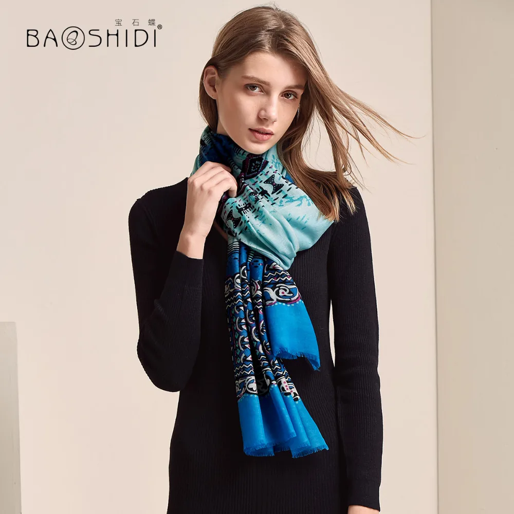[BAOSHIDI]100 Wool 100S scarf, luxury brand winter scarves,womens scarfs fashionable,printed