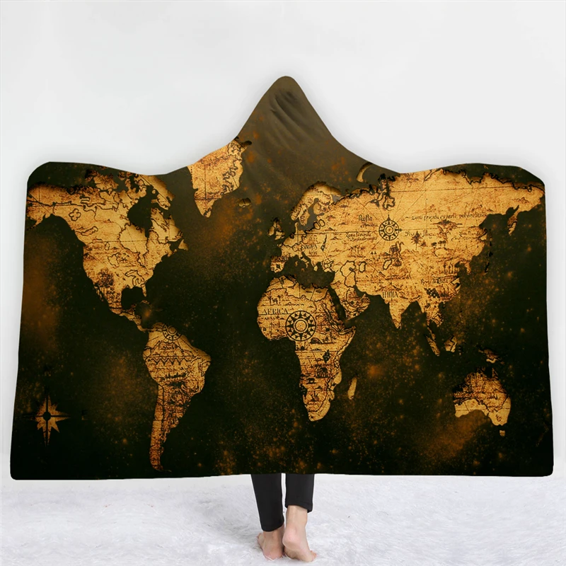 

Super Soft Sherpa Hooded Blanket World Map Warm Winter Throw Blanket Hooded Blankets For Adults Hoodie Travel Blanket Manta Sofa