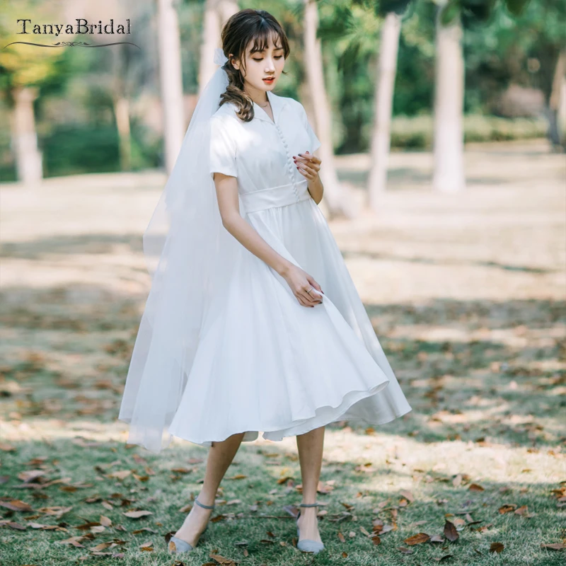

Simple Soft Satin Wedding Dress Short sleeve Elegant engagement loungewear bridal Gowns Vestido de noivas china DW114