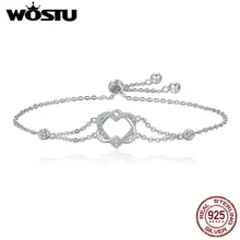 WOSTU,, роскошный, 925 пробы, серебряный, волнистый, сердце, браслет для женщин, изящный бренд, ювелирное изделие, подарок для влюбленных, CQB022