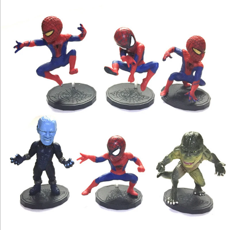 6pcs/lot 8cm Marvel the avengers Amazing Spiderman creator black Spider Man PVC Action Figure Collectible Model Toy Gift | Игрушки и