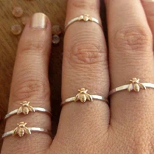 HOMOD Simple Tiny Solid Gold Color Copper Bee Finger Rings Gold Hammered Band Stacking Rings Wedding Anniversary Cheap Jewelry china supplier his and hers gold color titanium wedding band finger rings women