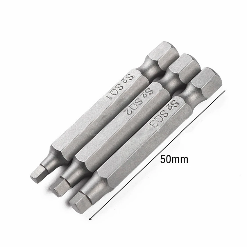 3pcs/set Electric Screwdriver Bits 50mm Length S2 Steel Magnetic Square Head Screwdriver Bits Hand Tools Accessories