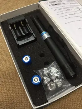 

450nm High Power 50000m Blue Laser Pointer Lazer Pen Light Adjustable Focus Burning Match With Charger 5 stars Caps Paper Box