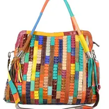 Новое поступление, Сумки из натуральной кожи, женские сумки, женская сумка-тоут, цветная сумка с кисточками, Лоскутная женская сумка, большая ВМЕСТИТЕЛЬНОСТЬ
