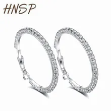 HNSP cyrkon kryształ srebrny kolor Hoop kolczyki dla kobiet kobieta okrągły koło ucha biżuteria(China)