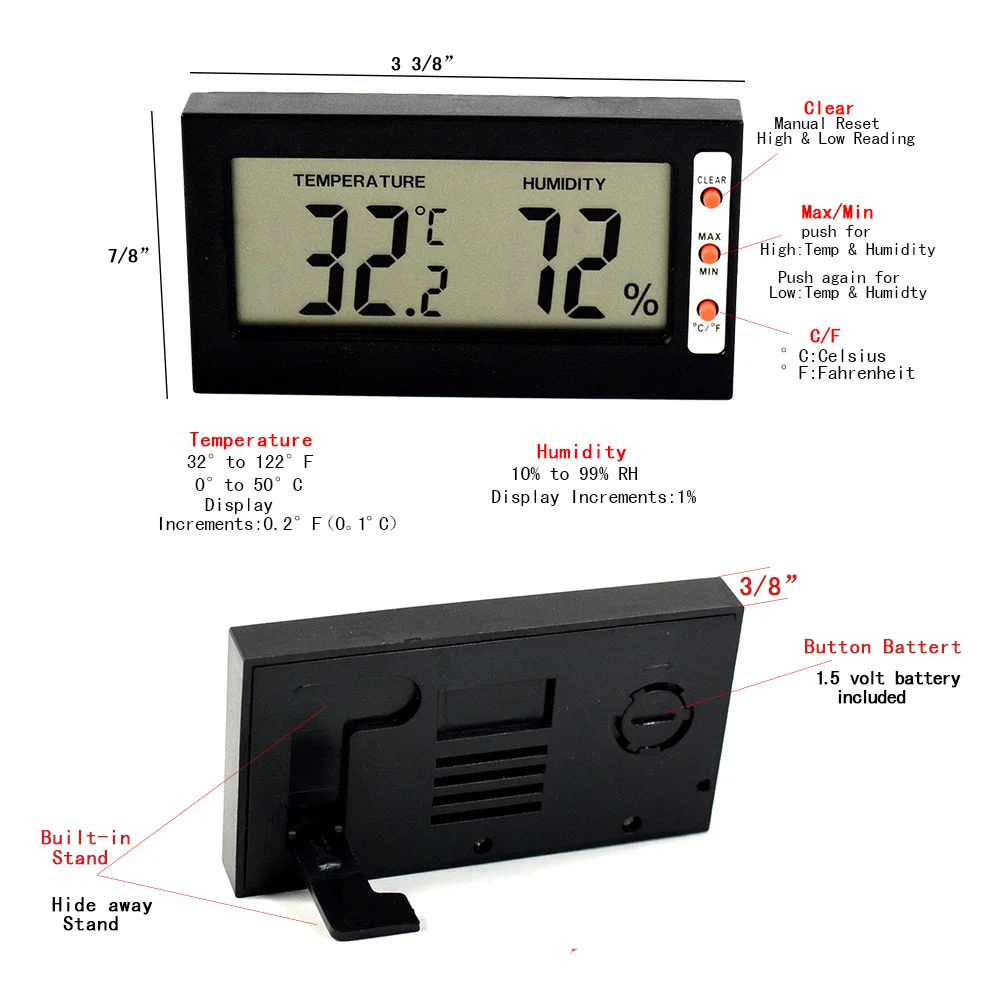 Mini Hygrometer Temperature Humidity Meter Thermometer Digital LCD RH