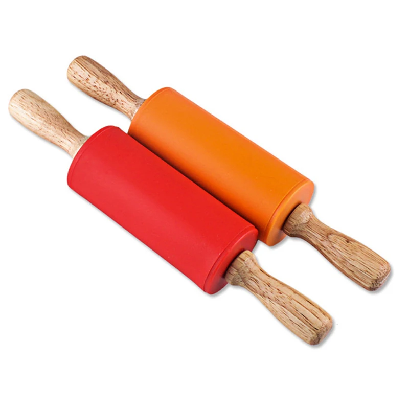 23cm Wood Handle Silicone Rolling Pins Small Dough Pastry Roller Stick for Kids Baking Cooking Tools Kitchen Accessories (4)