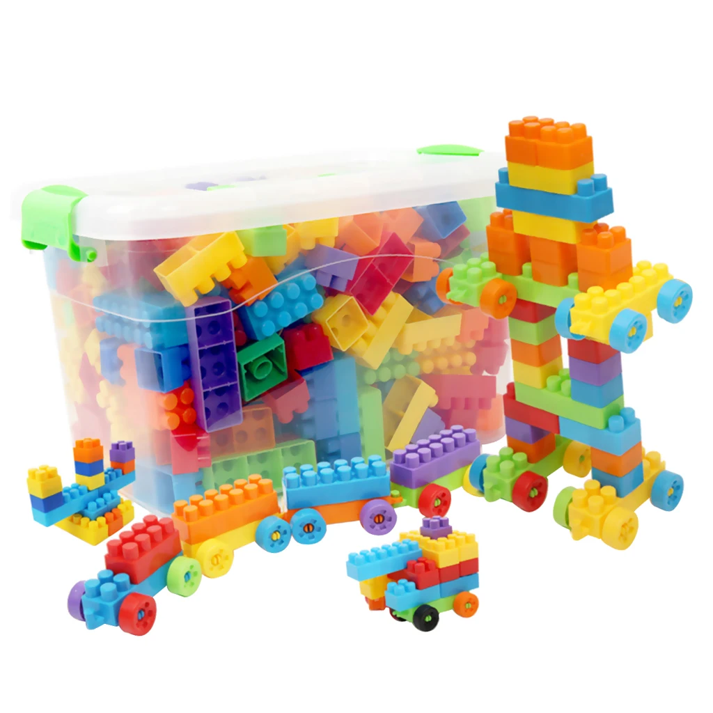 ABS Plastic Building Bricks Stacking Blocks Set - 180 Pieces & Storage Box, Children Color & Shape Cognition, Creative Thinking