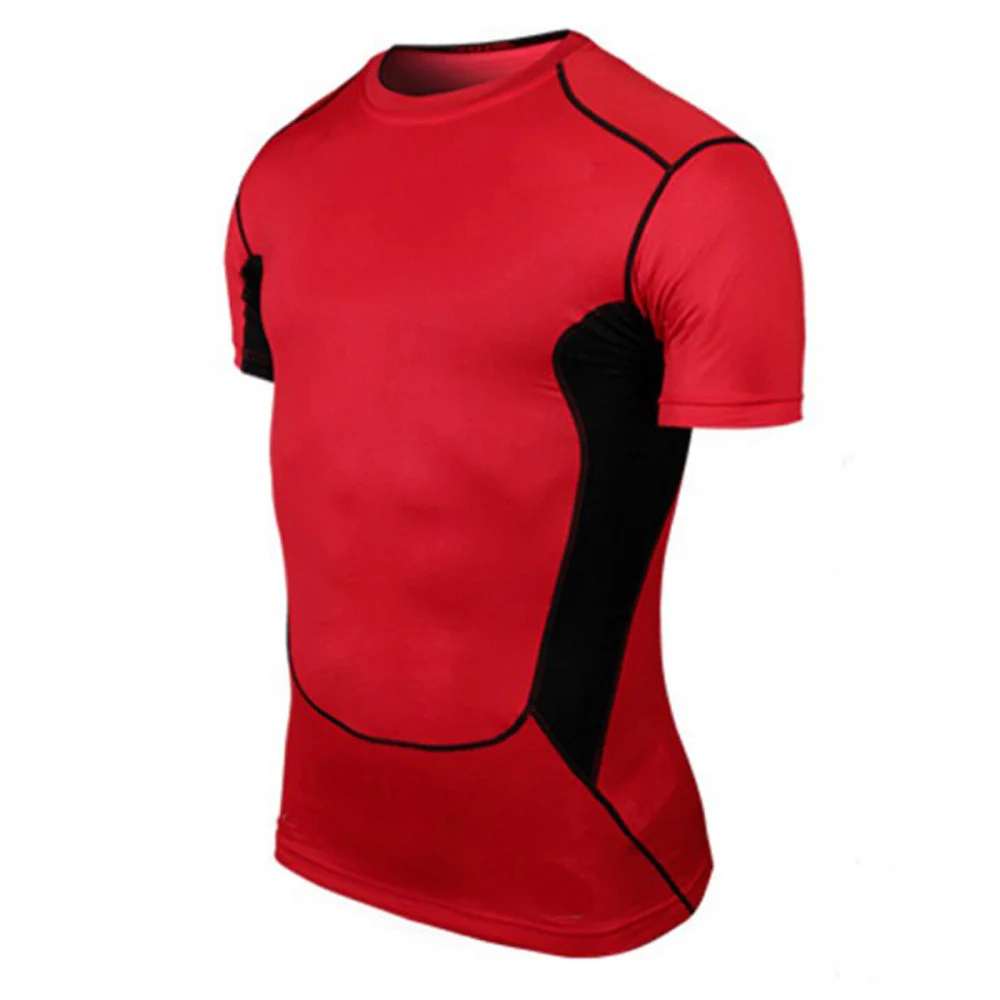 Мужская баскетбольная плотная спортивная одежда с коротким рукавом Джерси материал PRO дышащая быстросохнущая Базовая компрессионная рубашка - Color: Red