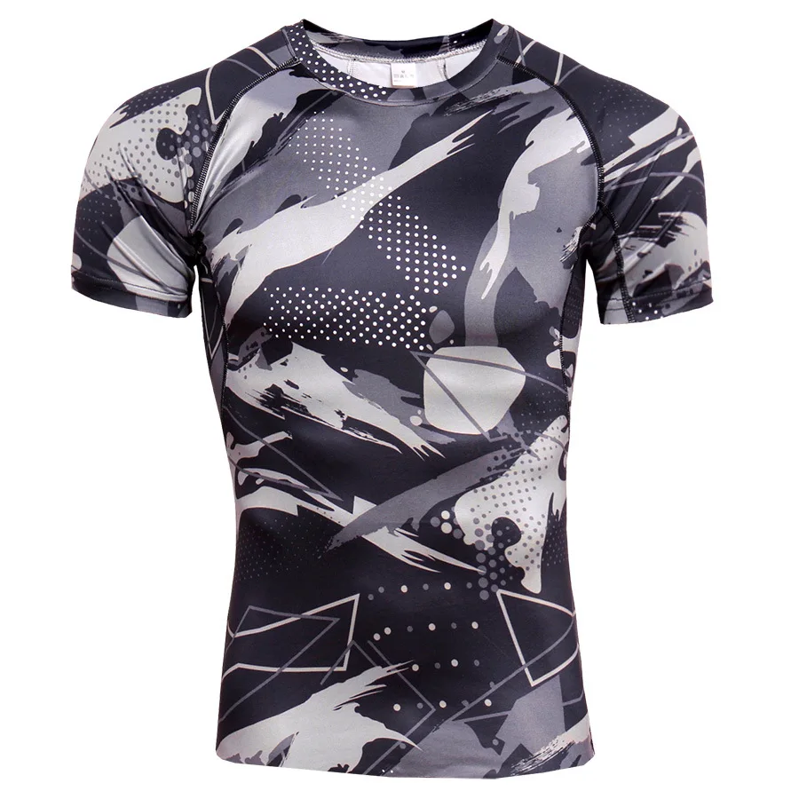

2019 muscle shirts New Camouflage T Shirt slim Fitness Quick Dry tshirt men Crossfit Compression Shirt gym Bodybuilding T-shirts