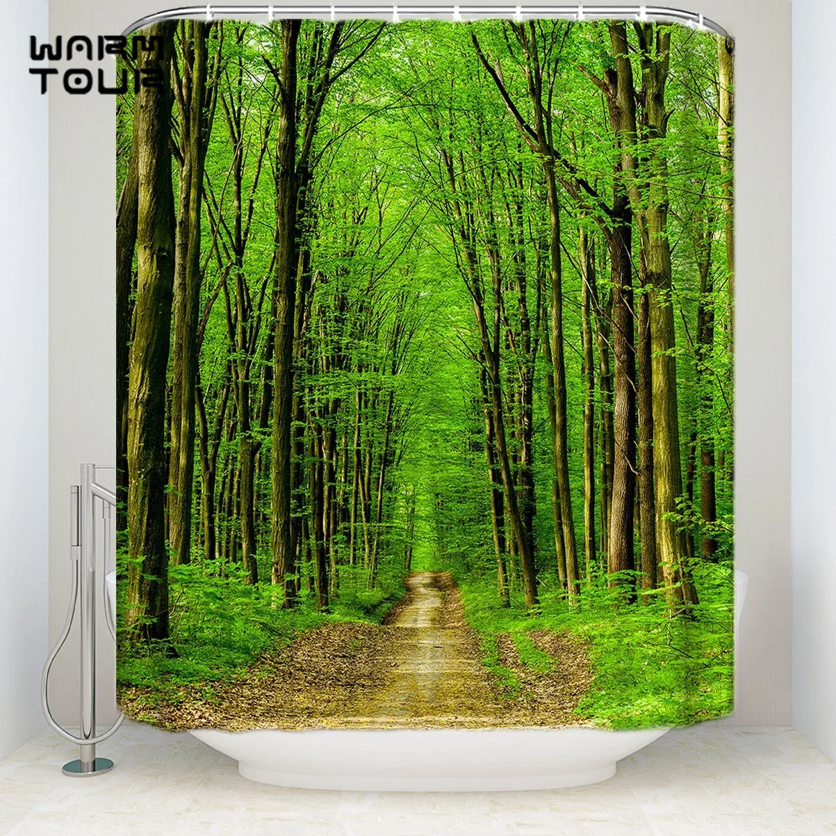 

Extra Long Fabric Bath Shower Curtains Green Vitality Forest Tree Landscape Mildew-resistant Bathroom Decor Sets with Hooks