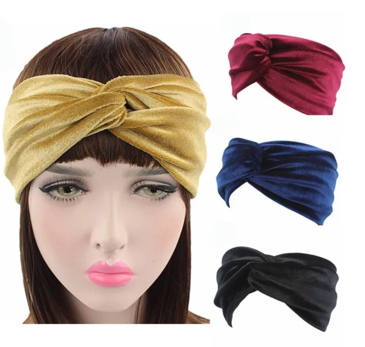 

100pcs Fashion Women Elastic Headband Velvet Cross Twist Headband Hair Band Turban Elastic Headband
