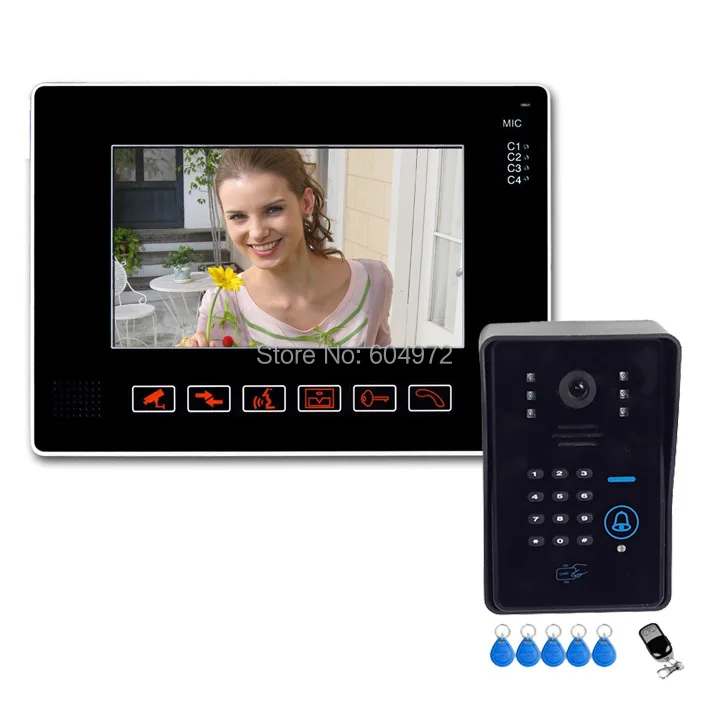 

FREE SHIPPING 9" Video Door Phone DoorBell ID Card Unlocking System Touch Panel Door Lock RFID Keyfobs 1V1 Access Control System