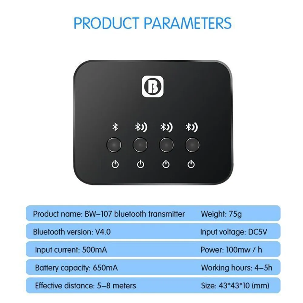 1 комплект Bluetooth V4.0 передатчик и сплиттер стерео аудио Музыка 1 до 2 AUX 3,5 мм для ТВ DVD MP3 Bluetooth адаптер C26