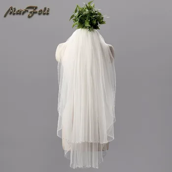 

2018 New Elegant Bridal Veils with Beaded Edge 2 Layers Soft Tulle White/Ivory Wedding Accessories Wedding Veil With Comb V07