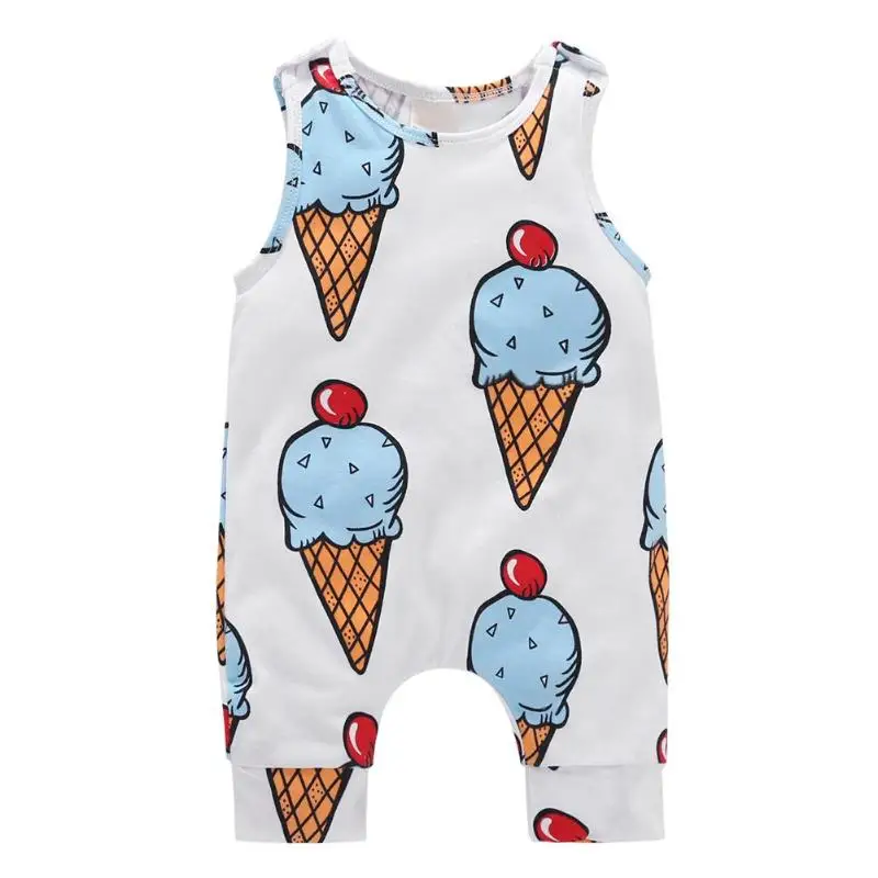 Unisex Baby Rompers Kids Sweet Ice Cream Print Cotton Sleeveless O neck