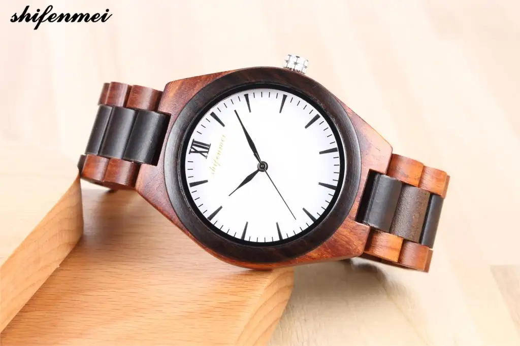 Мужские часы Shifenmei модные повседневные кварцевые из дерева черные различные
