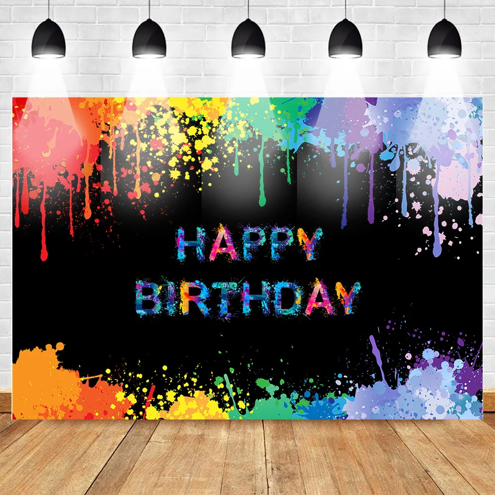 Glow Splatter Backdrop Birthday Background Colorful Graffiti Birthday