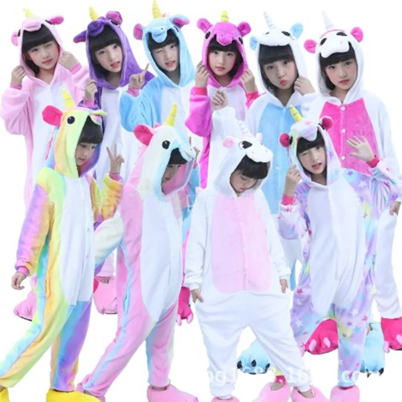 

Kids Pajamas Unicorn Winter Cartoon One-pieces Animal Pyjama Flannel Nightgown Children Girls Blanket Sleeper Christmas Costume