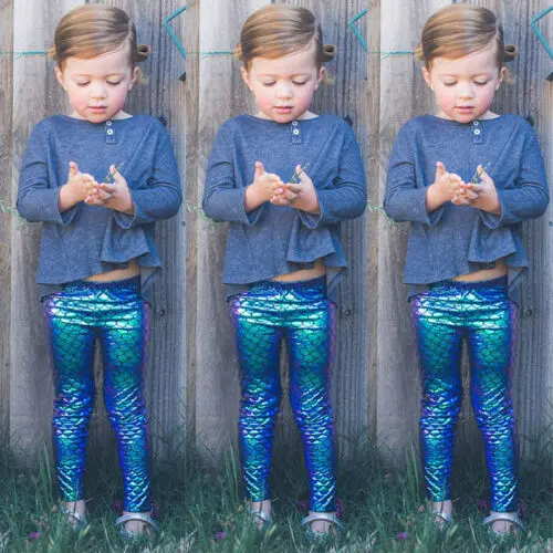 Kids Baby Girls Mermaid Sequin Leggings Botom Toddler Pencil Pants Trousers