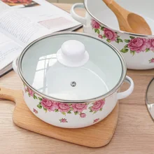 Цветочная фарфоровая эмалированная кастрюля большая емкость стеклянная крышка суповая кастрюля для индукционной плиты газовая универсальная Бытовая тушеная кастрюля