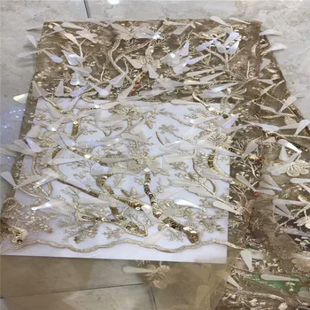 

2018 French Lace Fabric High Quality African Tulle Embroidered flower transparent net Lace with sequins for wedding BH72-28