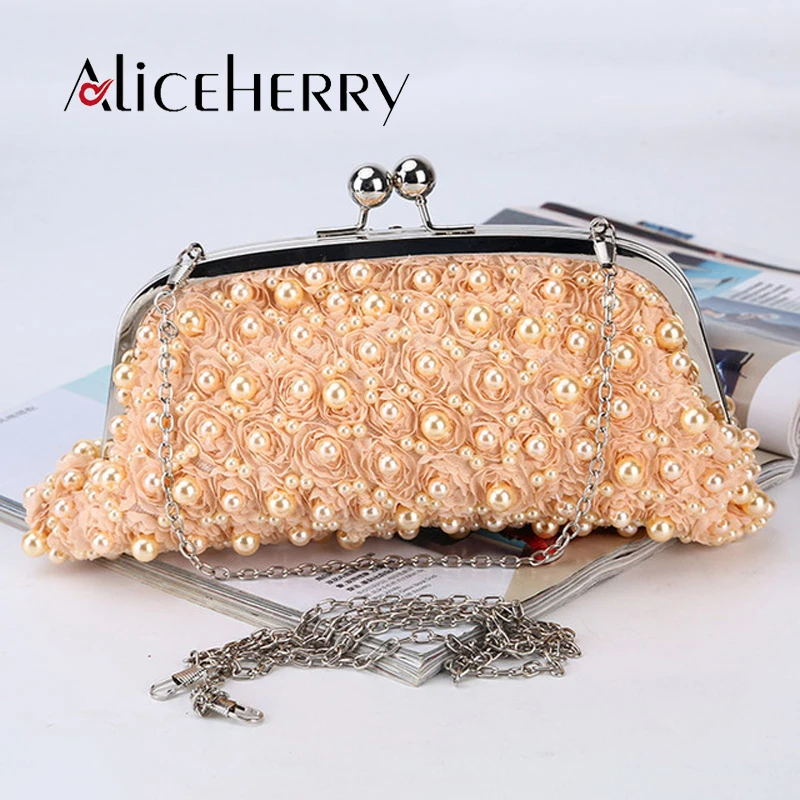 Luxury women clutch handbags diamonds beaded pearl ladies vintage