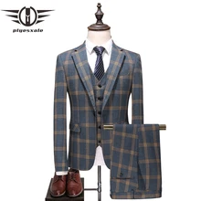 Plyesxale 2018 Mens's Plaid Suits Slim Fit Wedding Suits For Men 3 Piece Mens Suits With Pants 5XL Formal Terno Masculino Q384