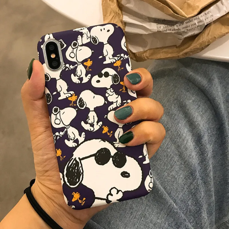 

Kawaii anime Snoopys Phone Case for coque iphone 8 Plus 7 6s plus Cute Cartoon painting matte case for iphone cover XS Max XS XR