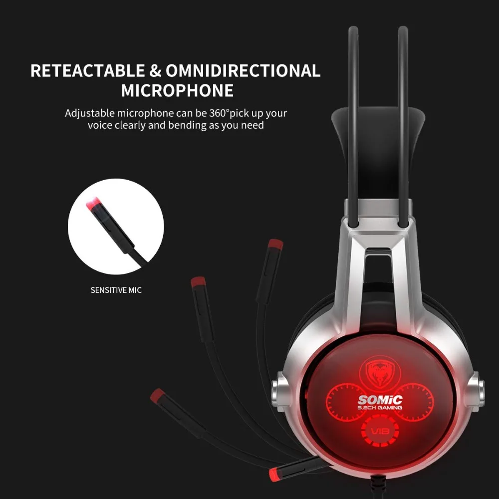 Somic E95X 5,2 физическая Многоканальная вибрационная игровая гарнитура наушники с шумоподавлением с микрофоном для PS4 FPS игры