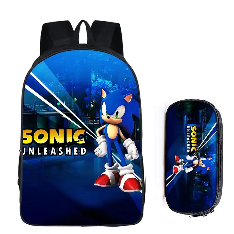 2Pcs Sonic 02 16 дюймов Марио Bros Соник Ежик школьная сумка для детей мальчик рюкзак детские наборы для школы пенал Mochila Infantil - Цвет: 2Pcs Sonic 02