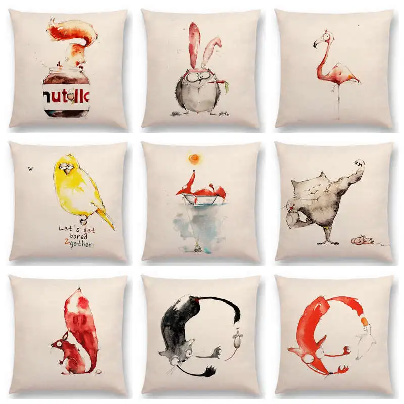 

Hot Sale Funny Cartoon Rogue Animals Squirrel Rabbit Chicken Mouse Flamingo Fox Cat Owl Bird Cushion Decor Sofa Throw Pillow