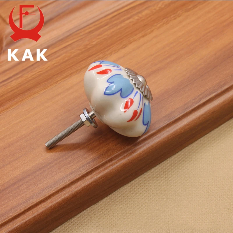 KAK 40mm Hand-painted Ceramic Drawer Knobs Porcelain Rural Cabinet Knob Cupboard Handles Mediterranean Furniture Handle Hardware