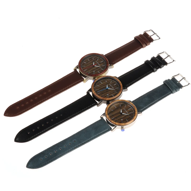 BOBO BIRD Mens Womens Bamboo Wooden Watch Dial Show date Stainless Steel Case With Leather Band erkek kol saati