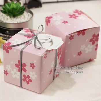 

9x9x9cm Pink cherry blossoms Candy box square DIY Gift box Macaron Biscuit Box for wedding 100pcs/lot