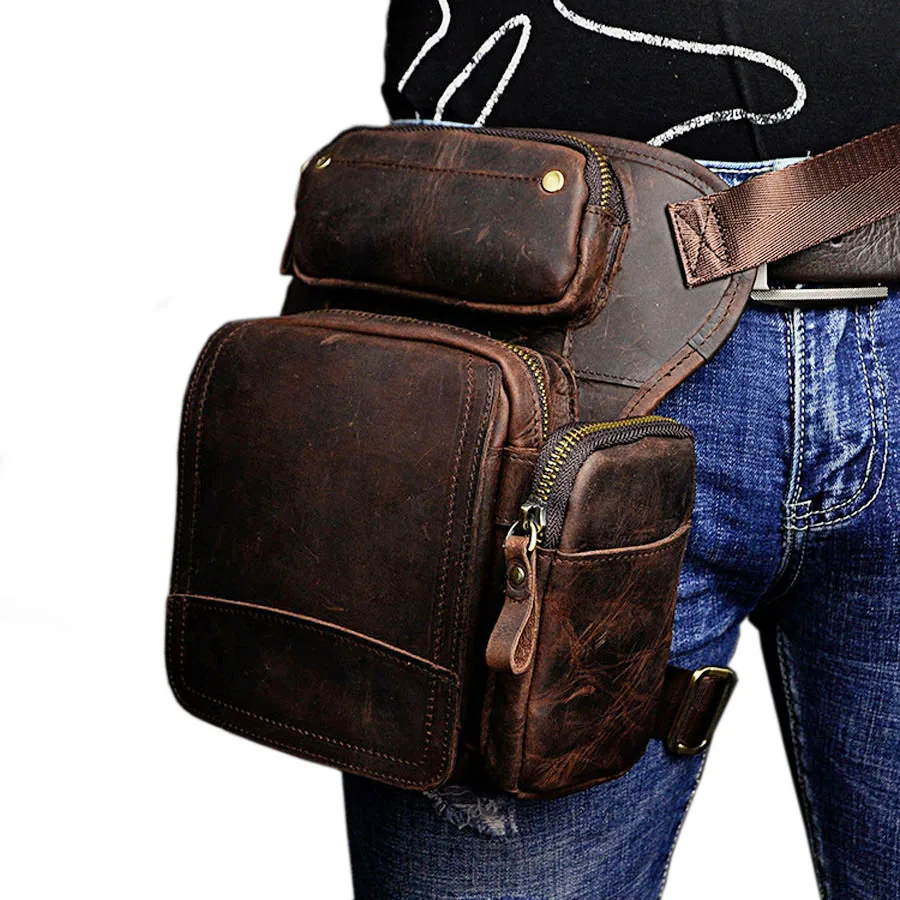 Men's Oil Wax Genuine Leather Drop Leg Bag Messenger Shoulder Bag Fanny ...