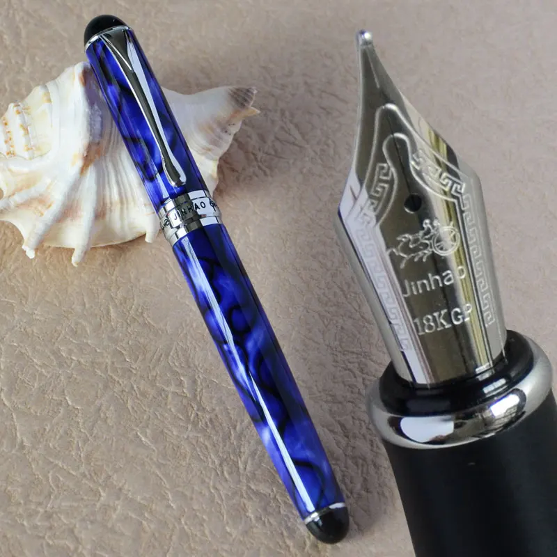 JINHAO X750 ROYAL BLUE 0.7MM BROAD NIB FOUNTAIN PEN BLACK COPPER GREY
