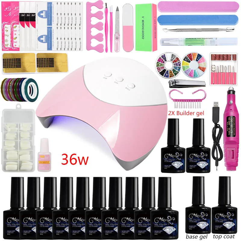 

Professional Manicure Set Acrylic Nail Kit Choose 10 Color Gel Dryer 36w/48w/80w Led Uv Lamp Nail Polish Gel Quick Extension Kit