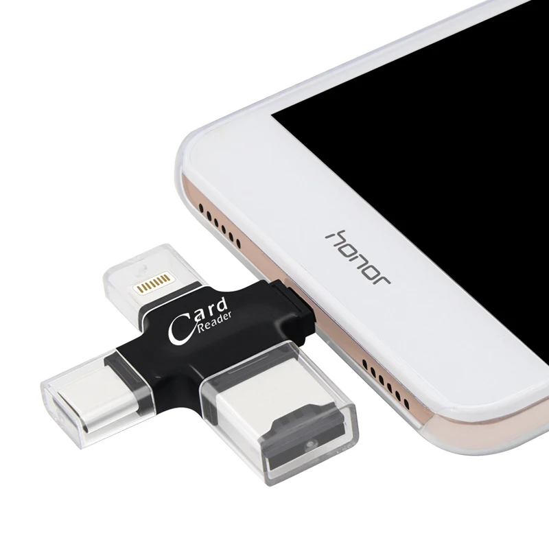 Кардридер Micro SD Kismo 4 в 1 картридер Lightning/Type C OTG для iphone 6 7 8 Plus Samsung S8 S9 OnePlus 5